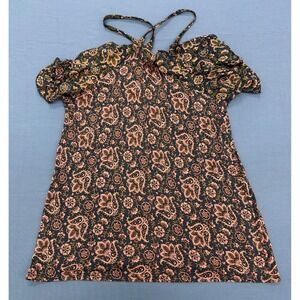 Ann Taylor LOFT Paisley Floral Cold Shoulder Tie Neck Blouse Top Size Med M